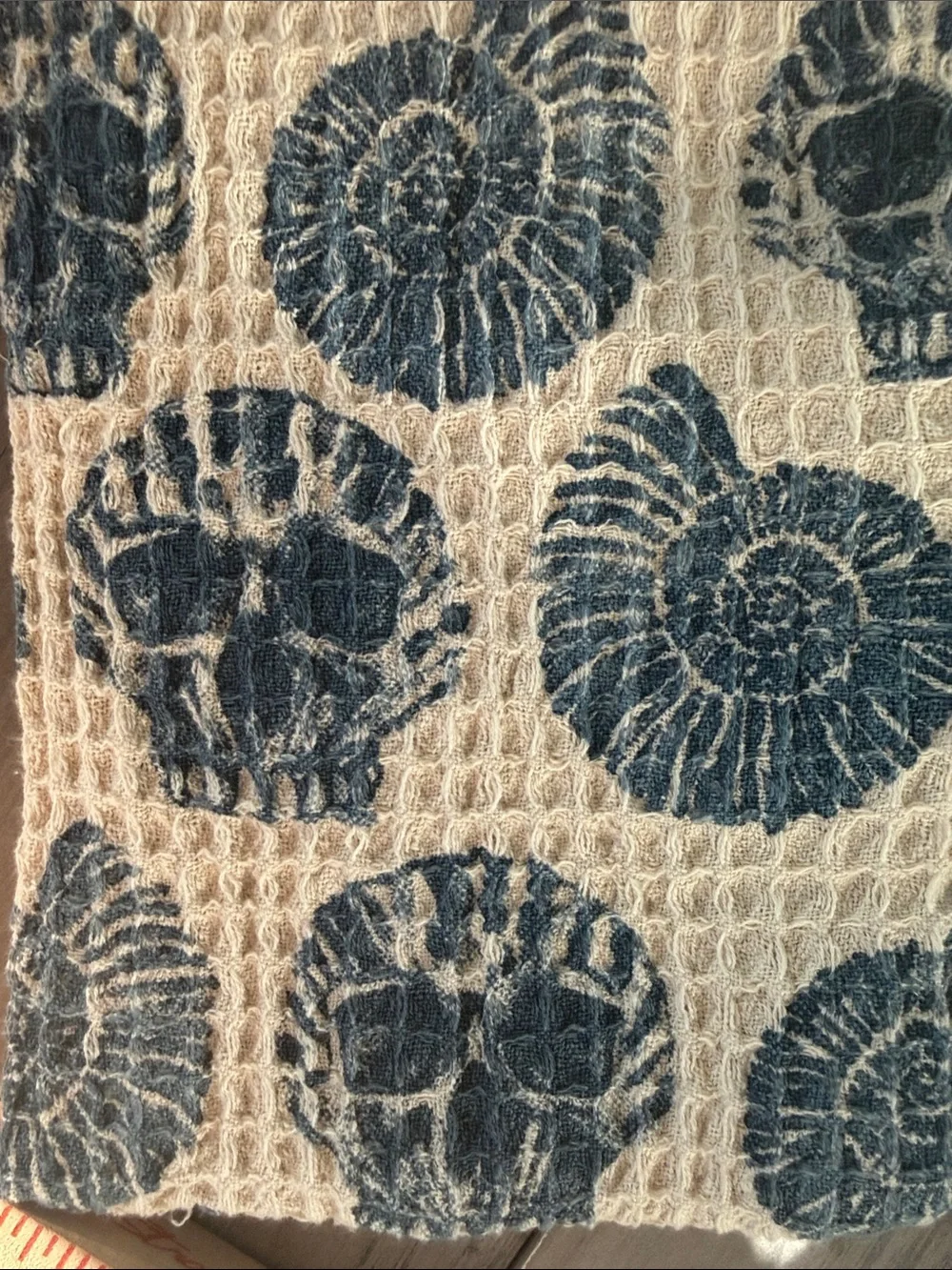Kitchen Towel Set Waffle-Knit Skull and Sea Shell Design- Cream,Pink/Orange/Blue